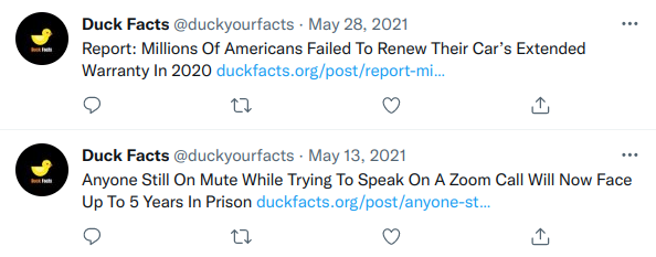 Twitter screenshot @duckyourfacts: Anyone Still On Mute While Trying To Speak On A Zoom Call Will Now Face Up To 5 Years In Prison