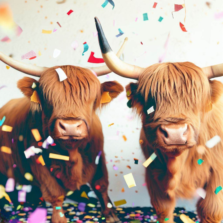 Highland cows with confetti