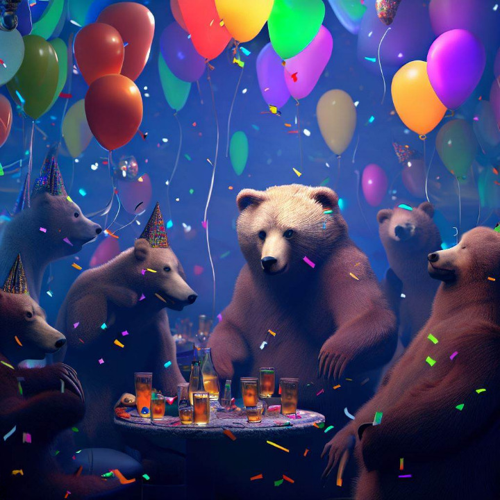 Genetically modified bears at a party